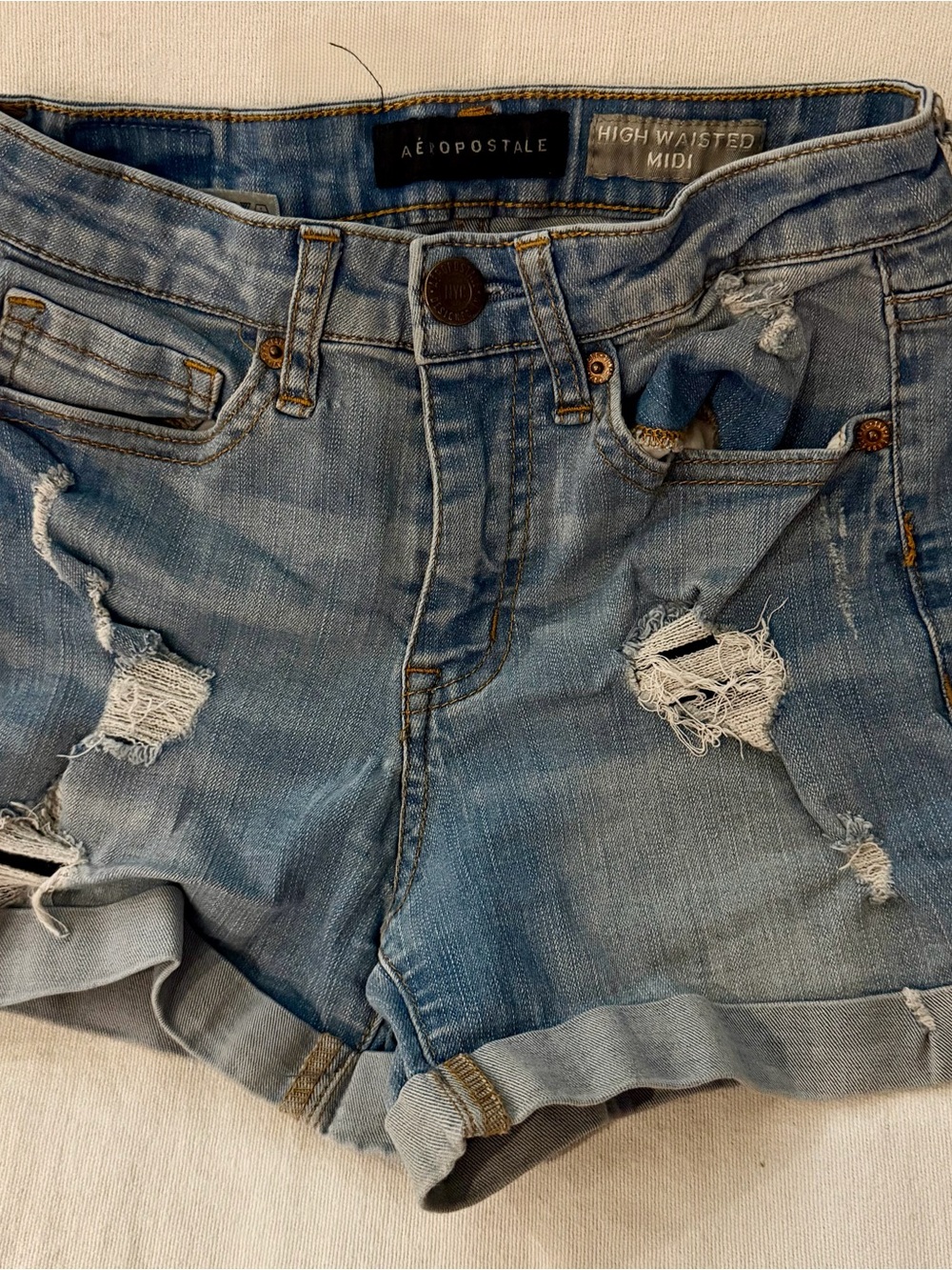 Aéropostale High Waisted Midi Distressed Denim Shorts!